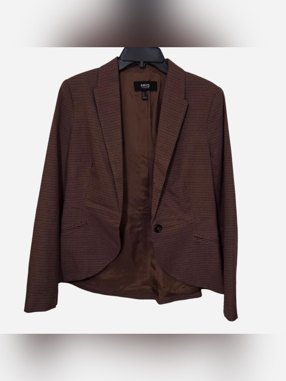 Brown Houndstooth Single-Button Blazer